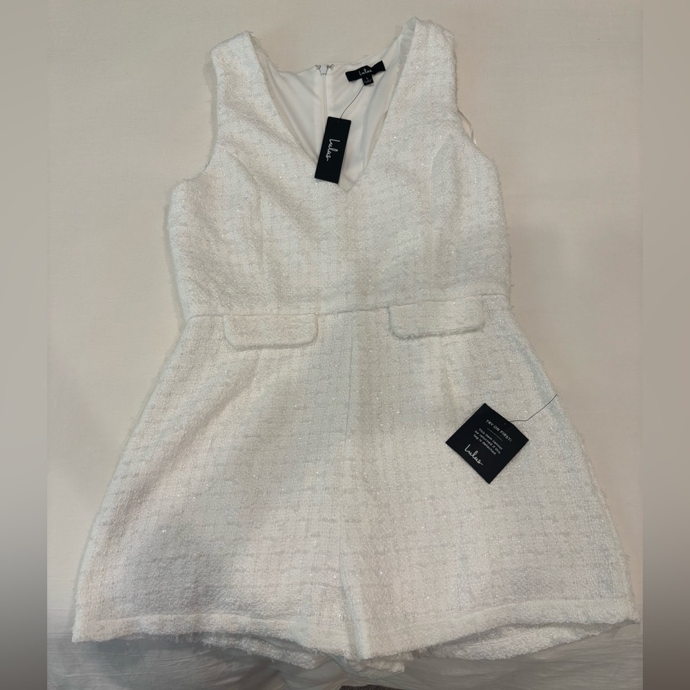 White Sleeveless Textured Romper